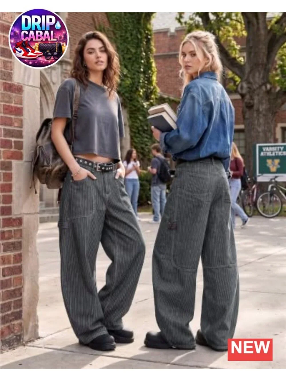 Baggy Barrel Jeans Striped High Waisted Wide Leg Denim Pants Women
